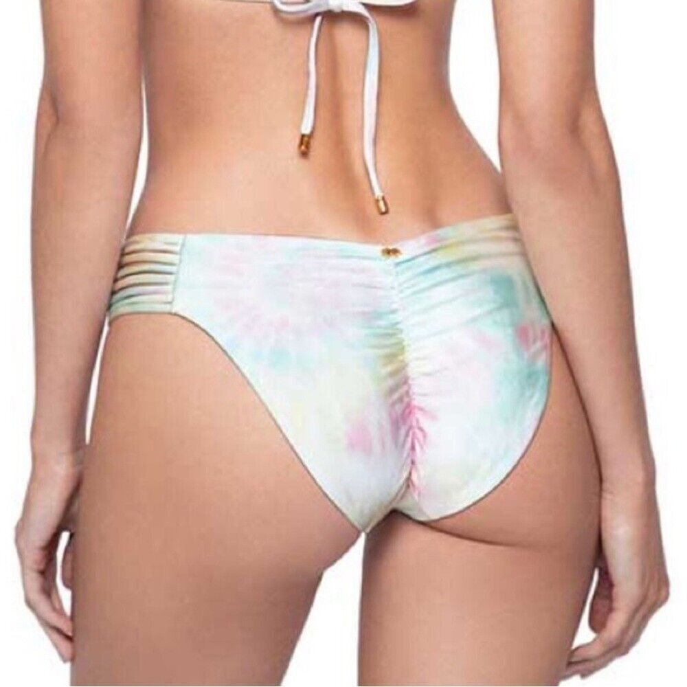 PQSwim Isla Ruched Tie Dye Swim Bikini Bottom Size Large NWT $78 Scrunch Butt
